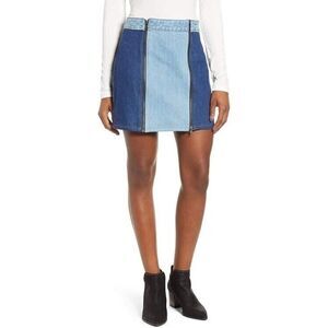 $99.00  1.STATE Two-Tone Denim Mini Skirt in Blue Slate Wash Med Blue, Size 6